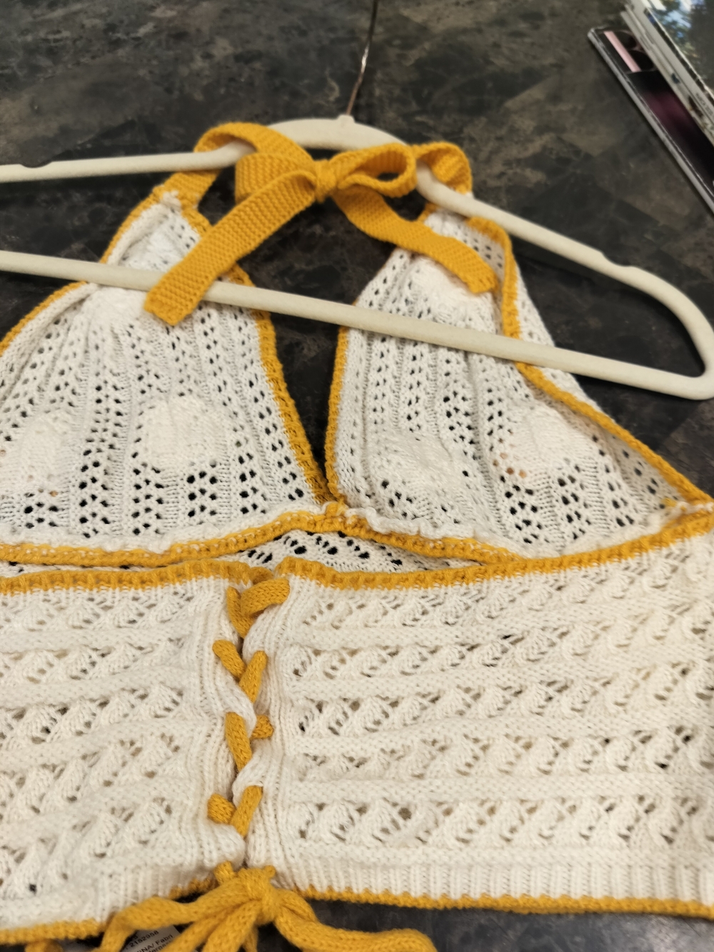 Handmade Crochet Halter Top with Bees & Flowers - Cream & Mustard - Picture 7 of 9